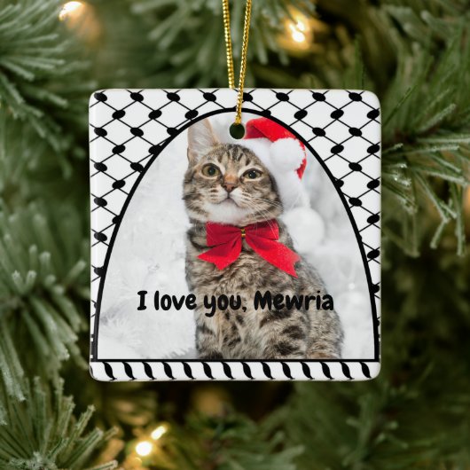 Two Photo Custom Text Keffiyeh Free Palestine Keramisch Ornament (Boom)