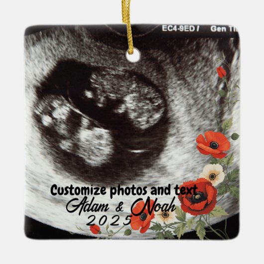 Two Photo Custom Text Red Poppies Free Palestine Keramisch Ornament (Voorkant)