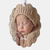 Two Photos Minimalist Baby First Christmas Ornament Kaart (Links)