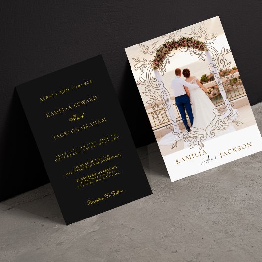 Two-Piece Rose Gold Black Back Minimalist Wedding  Kaart