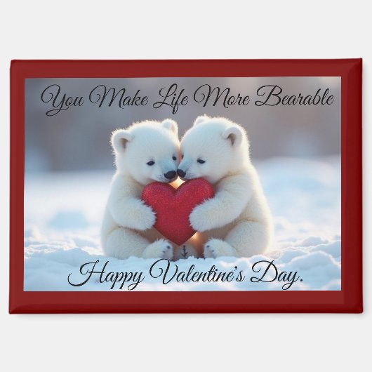 Two Polar Bear Cubs Valentine Magnet Magneet (Voorkant)