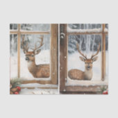 Two Pretty Winter Scenes of Deer in Window Panes Tissuepapier (Voorkant)