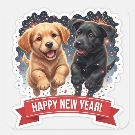 Two Puppies Chasing Confetti Sticker (Devant)