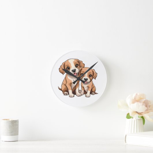TWO PUPPIES Round Clock Ronde Klok (Huis)