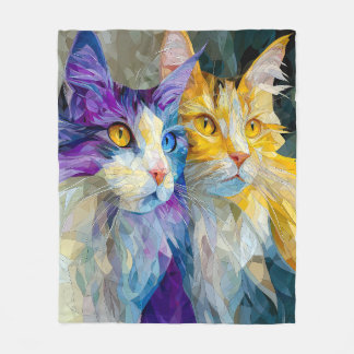 Two Purple and Yellow Cats Fleece Deken