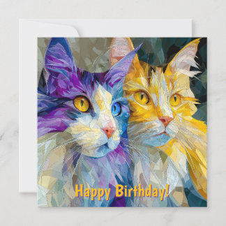 Two Purple and Yellow Cats Kaart