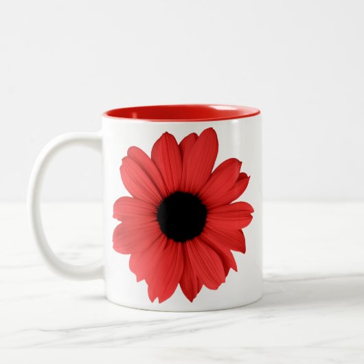 Two Red Daisies and Your Name / Message Tweekleurige Koffiemok (Links)