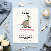 Two Rex Ready dinosaur, girl Second Birthday Party Kaart