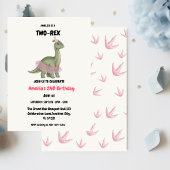 Two Rex Ready dinosaur, girl Second Birthday Party Kaart