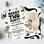 Two Rex Ready dinosaur, girl Second Birthday Party Kaart