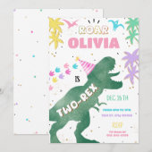 Two-Rex Roze Dinosaurus Meisje 2e Verjaardag Uitno Kaart (Voorkant / Achterkant)