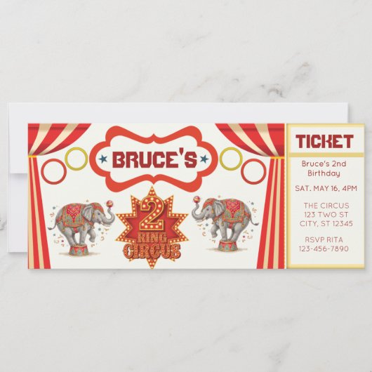 Two Ring Circus, 2nd Birthday Ticket Invitation (Devant)