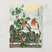 Two robins on a fence in the snow briefkaart (Voorkant)