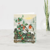 Two robins on a fence in the snow kaart (Voorkant)