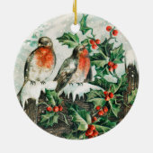 Two robins on a fence in the snow keramisch ornament (Achterkant)