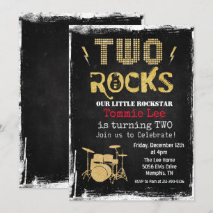 Two Rocks Rockstar Drumstel 2e Verjaardagsuitnodig Kaart