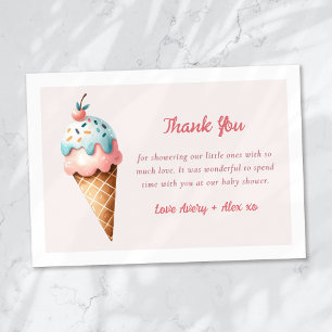 Two Scoops Ice Cream Twins Baby shower Bedankkaart
