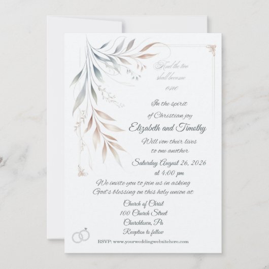 Two Shall Become One Christian Wedding Invitation Kaart (Voorkant)