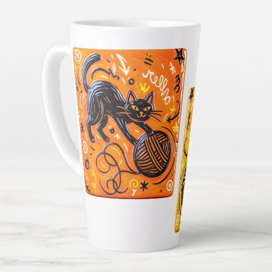 Two-Sided Neon Cat  Latte Mok (Linkerhoek)