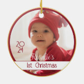 Two Sided Red Gold Baby's eerste kerst Ornament (Achterkant)
