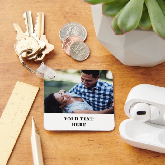Two Sided Square Photo Keychain - Your Text Here  (Bureau)