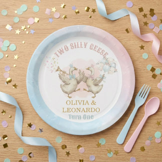 Two Silly Geese Boy & Girl Twins Birthday Papieren Bordje