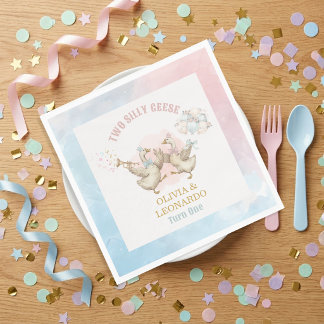 Two Silly Geese Boy & Girl Twins Birthday Servet