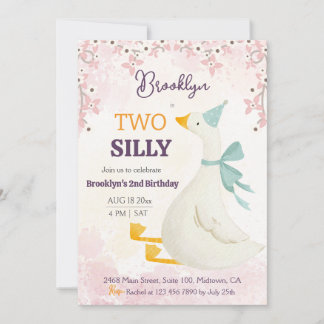 Two silly goose 2nd birthday cute floral pink kaart
