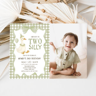 Two Silly Goose Gingham 2nd Birthday Invitation