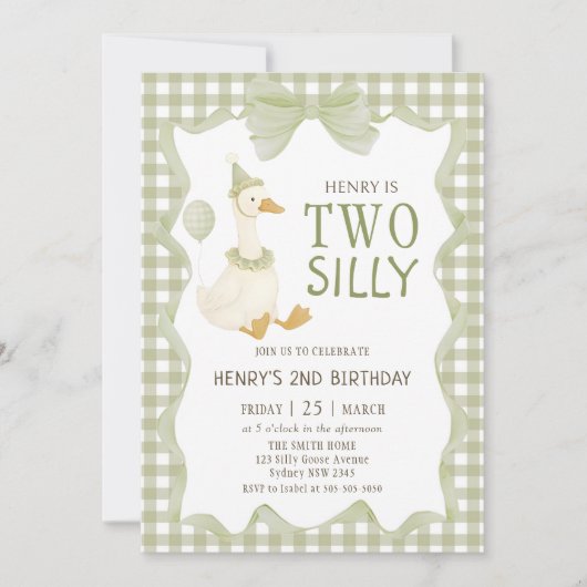 Two Silly Goose Gingham 2nd Birthday Invitation (Devant)