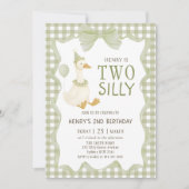 Two Silly Goose Gingham 2nd Birthday Invitation Kaart (Voorkant)