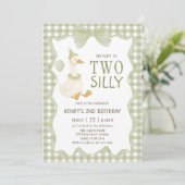 Two Silly Goose Gingham 2nd Birthday Invitation Kaart (Staand voorkant)