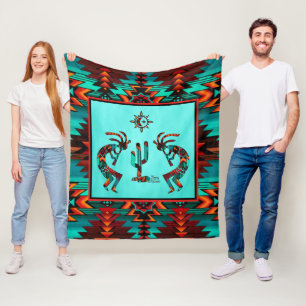 Two Southwest Kokopelli Fleece Blanket Deken