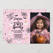 Two Spooky Pink Halloween Invite with Photo Kaart (Voorkant / Achterkant)