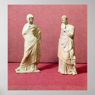 Two statues of standing women from Tanagra Poster