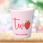 Two Strawberry Birthday Pink Papieren Bekers