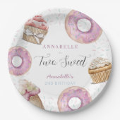 Two Sweet Cupcake & Donuts Girl 2nd Birthday Papieren Bordje (Voorkant)