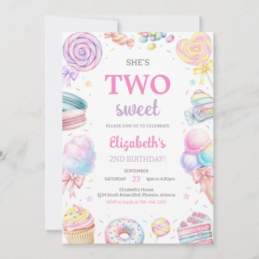 Two Sweet Sweets Candy Birthday Invitation (Devant)