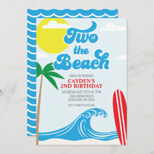 Two the Beach Surf Beach 2nd Birthday Invitation Kaart