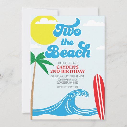 Two the Beach Surf Beach Invitation du 2e annivers (Devant)