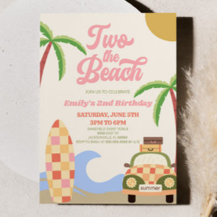 Two The Beach Surf Roze Retro 2e verjaardagsfeestj Kaart