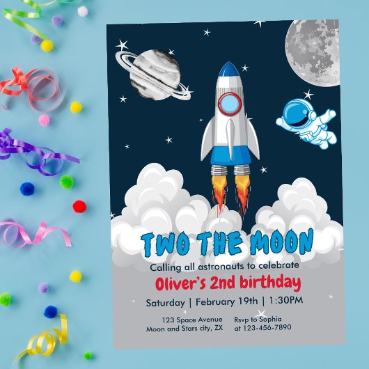 Two The Moon Boy Space Rocket 2nd Birthday  Kaart