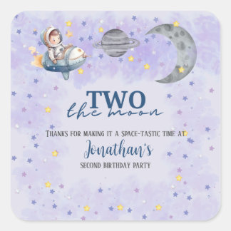 Two The Moon Boy Space Rocket 2nd Birthday  Vierkante Sticker