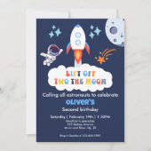 Two The Moon Boy Space Rocket Lift Off 2nd Bday Kaart (Voorkant)