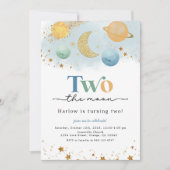 Two the Moon Outer Space 2e verjaardag uitnodiging (Voorkant)
