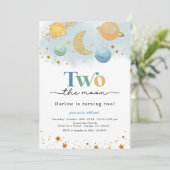 Two the Moon Outer Space 2e verjaardag uitnodiging (Staand voorkant)