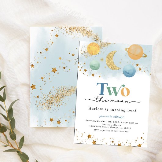 Two the Moon Outer Space 2e verjaardag uitnodiging