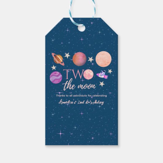 Two The Moon Outer Space Ship Planets 2nd Bday Cadeaulabel (Voorkant)