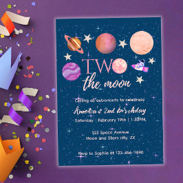 Two The Moon  Outer Space Ship Planets 2nd Bday Kaart
