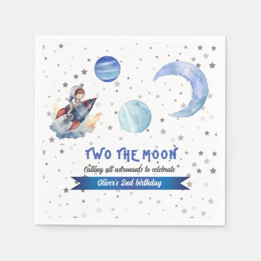 Two The Moon Rocket Space Blue Boy 2nd Birthday  Servet (Voorkant)